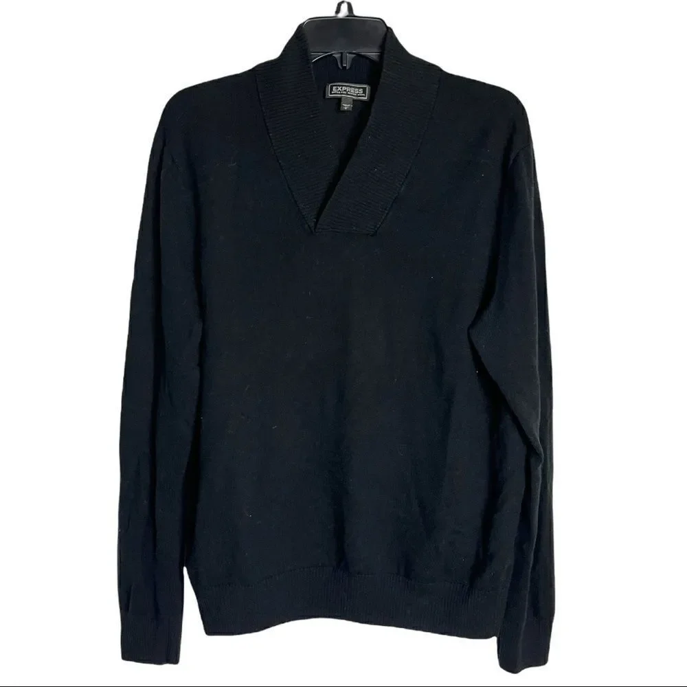 Express Merino Wool Cardigan Pullover Black Size L